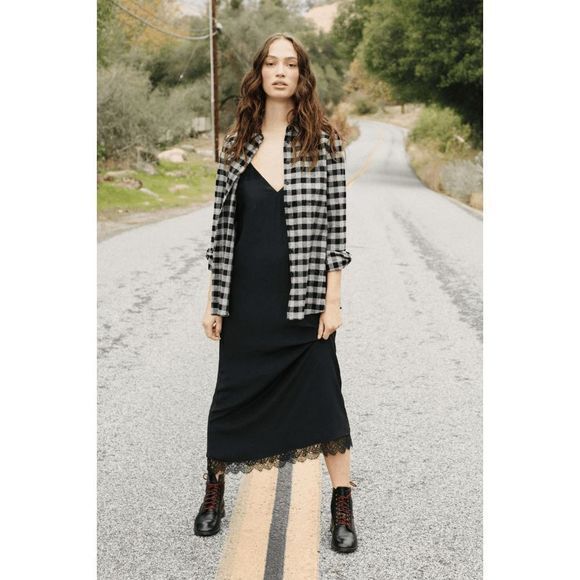 Jenni Kayne Dress size S Silk Black Lace Pleated V‎ Neck Sleeveless Shift Luxe - Picture 1 of 8